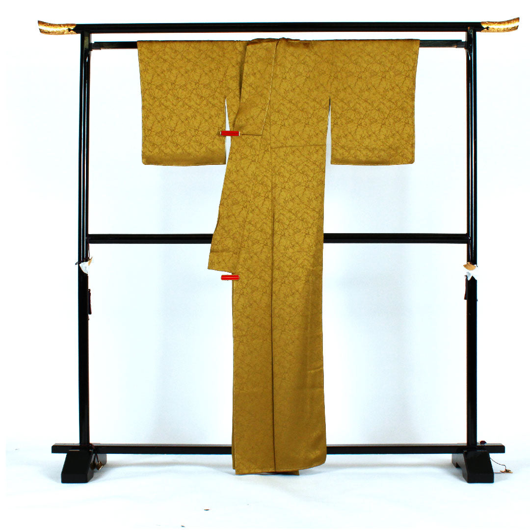 色無地 氷割れ模様 身丈162cm 裄丈64cm 袷 正絹 Sランク 黄系 1114000172323