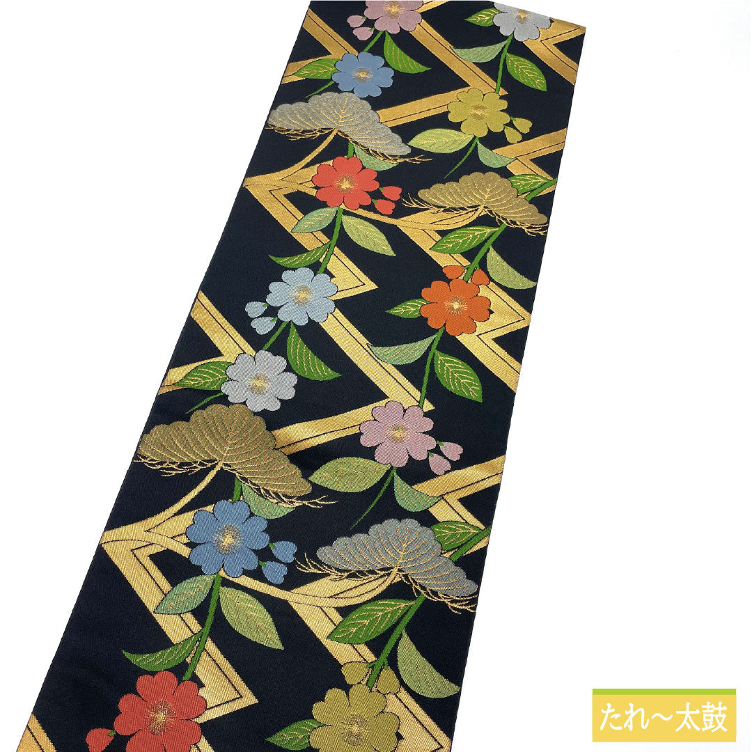 Fukuro Obi Silk S Rank Orietsu Nishijin-ori Auspicious Patterns Obi Length 436cm Zen-tsu Semi-formal Black 1123017402310