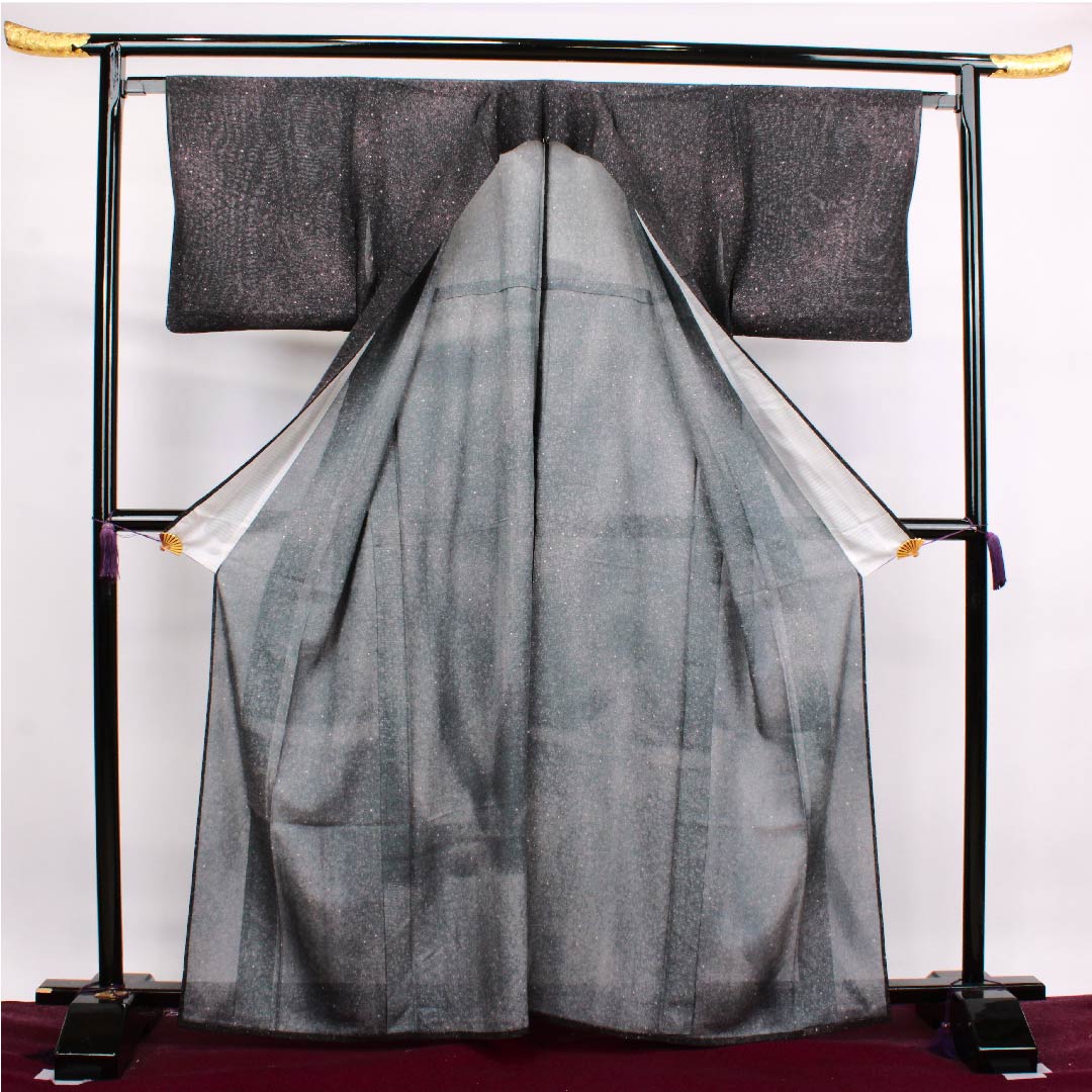Summer pure silk komon length 163.5cm sleeve length 65cm black polka dot silk A rank black 1132000113410