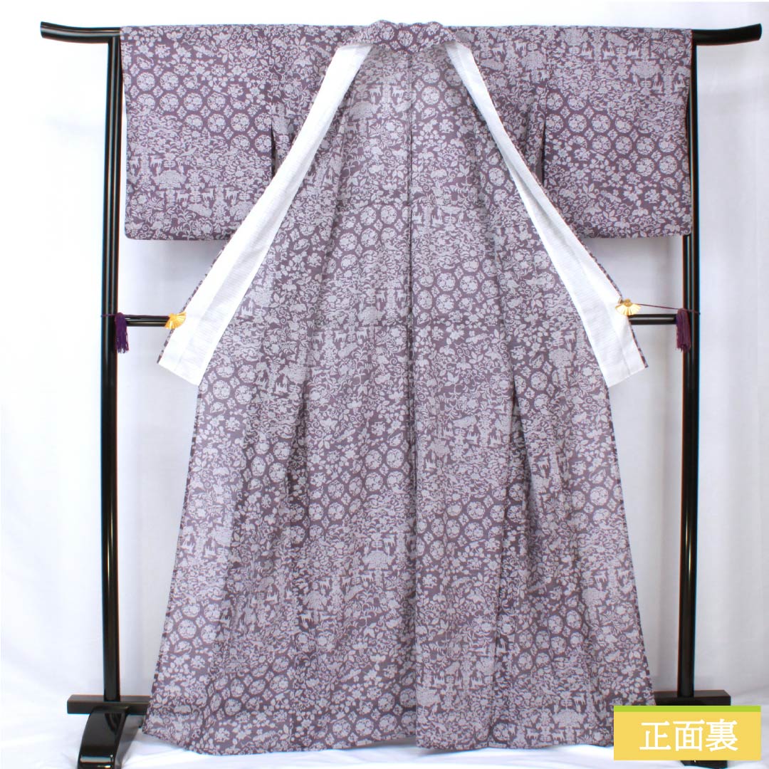 Summer kimono, polyester, small pattern, length 165.5cm, sleeve length 64.5cm, poppy purple, split, chintz pattern, washable kimono, gauze, S rank, purple, 1132002152520