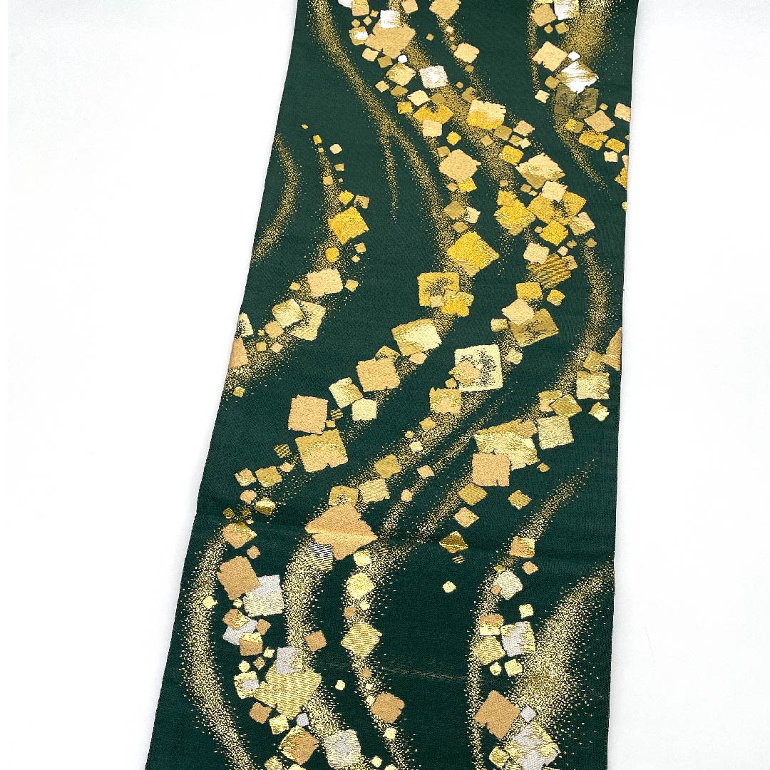Fukuro Obi (Deep Green) Confetti Pattern Obi Length 436cm Pure Silk A Rank Six-way Semi-formal Green 1123009513319