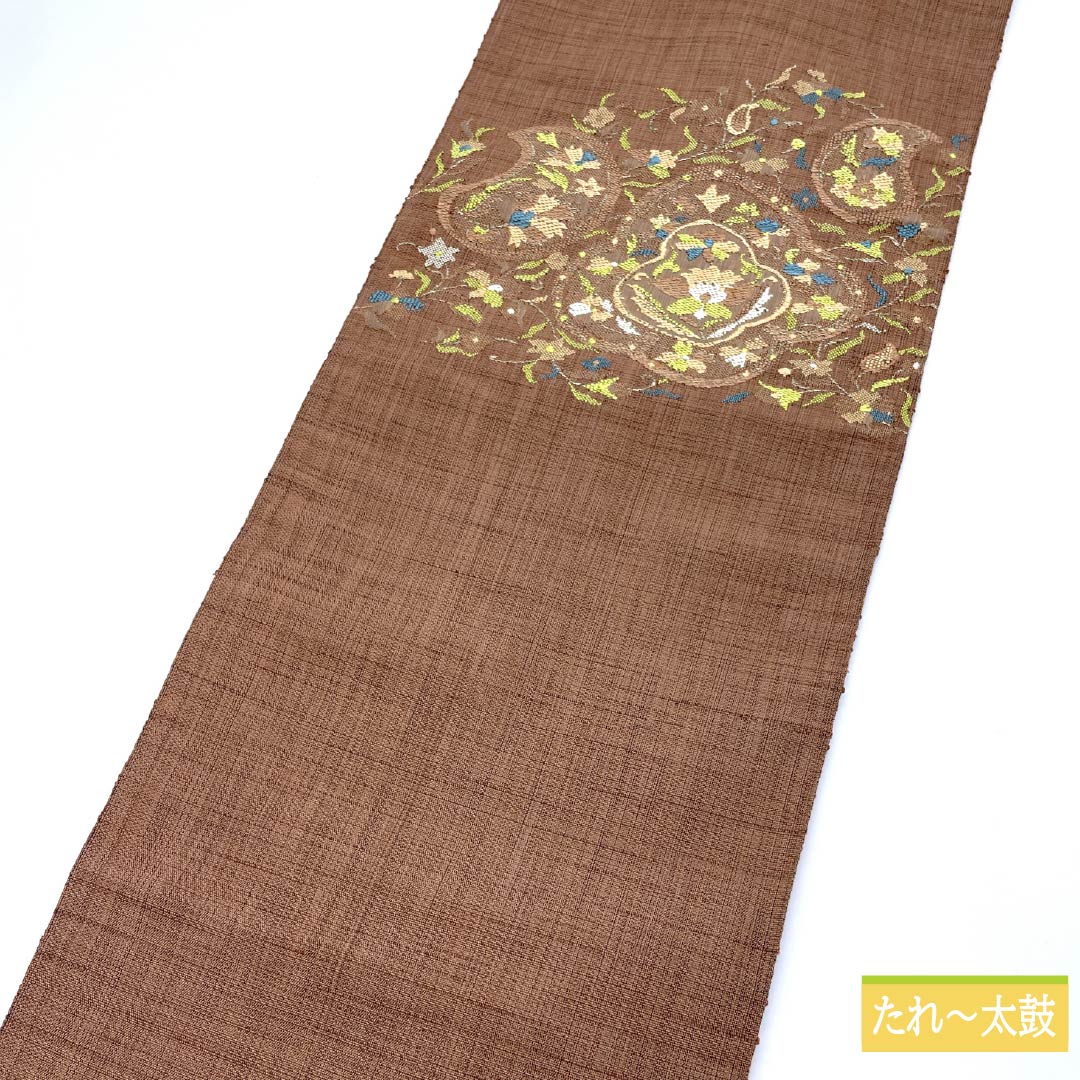 名古屋帯 丹柄茶色(たんがらちゃいろ) 唐織 更紗模様 帯丈350cm 正絹 Sランク ポイント柄 カジュアル 茶系 1124006912314 名古屋仕立て