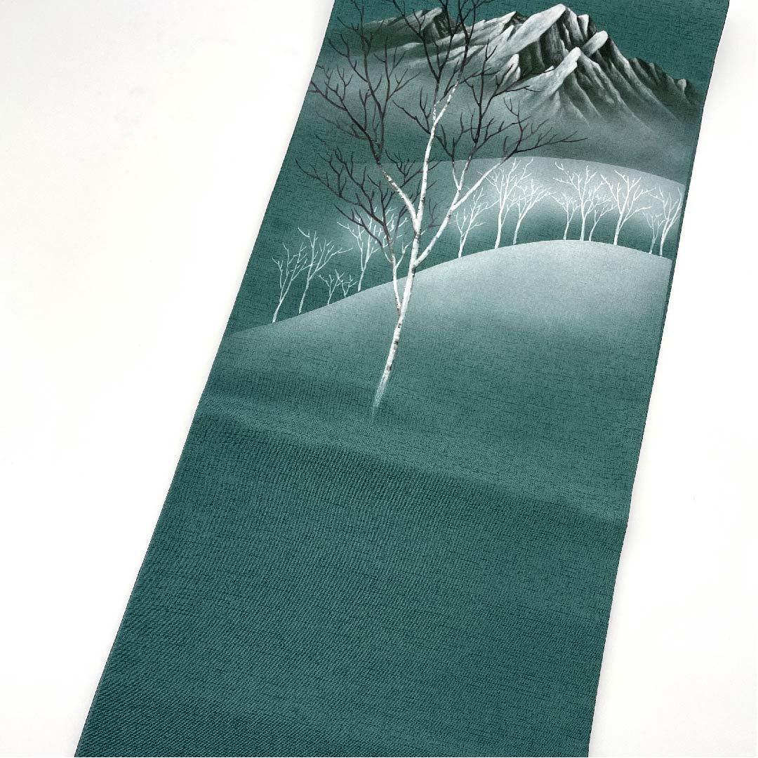Fukuro Obi Deep Indigo Color Daisetsuzan Dyed Obi Length 450cm Pure Silk A Rank Point Pattern Semi-Formal Green 1123005883319