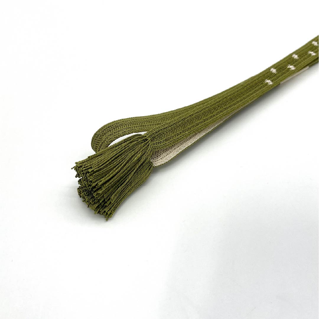 (新品)帯締め 正絹 NEWランク 威光茶色(いこうちゃいろ) 翠嵐工房 撚り房 単衣用 長さ約164cm 幅約1.4cm カジュアル 緑系 1135005391319