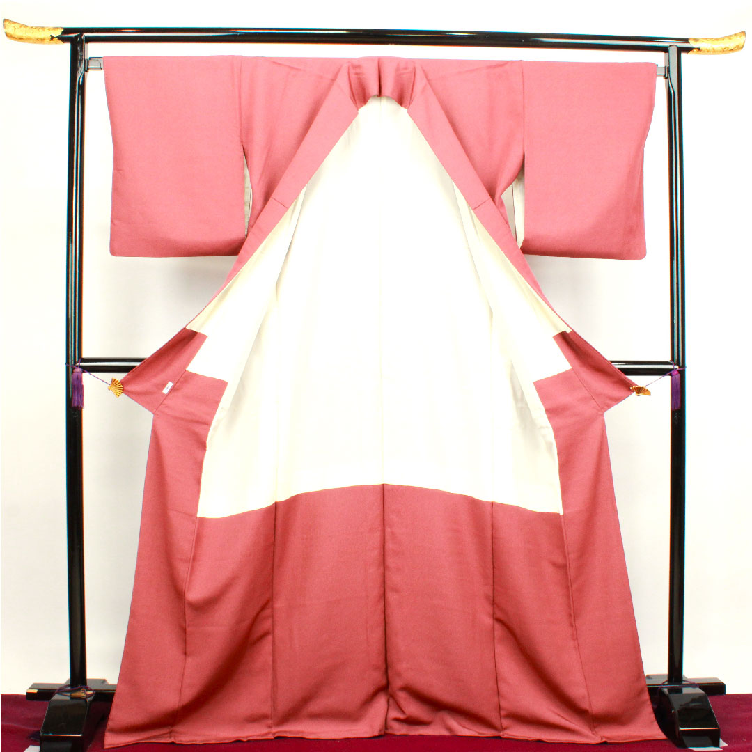 小紋 身丈172cm 裄丈67.5cm 袷 蘇芳色 江戸小紋 草木染 行儀 正絹 Sランク 赤系 1115003502612