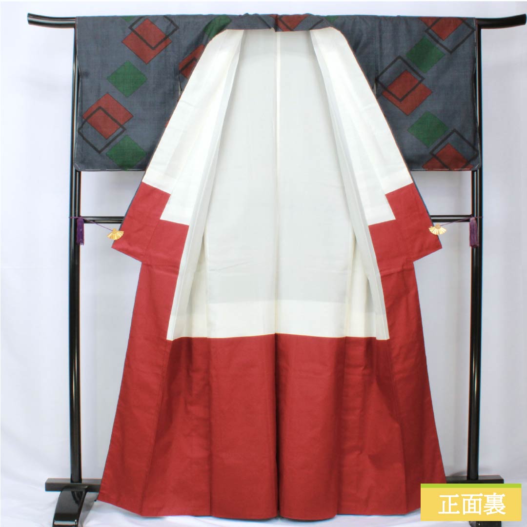Silk Tsumugi (Japanese kimono), Length 165cm, Sleeve Length 65.5cm, Korean Indigo Blue, Oshima Tsumugi, Ichigen Kasuri Pattern, 7 Marks, S Rank, Lined, Navy Blue, Product Number: 1116003832518