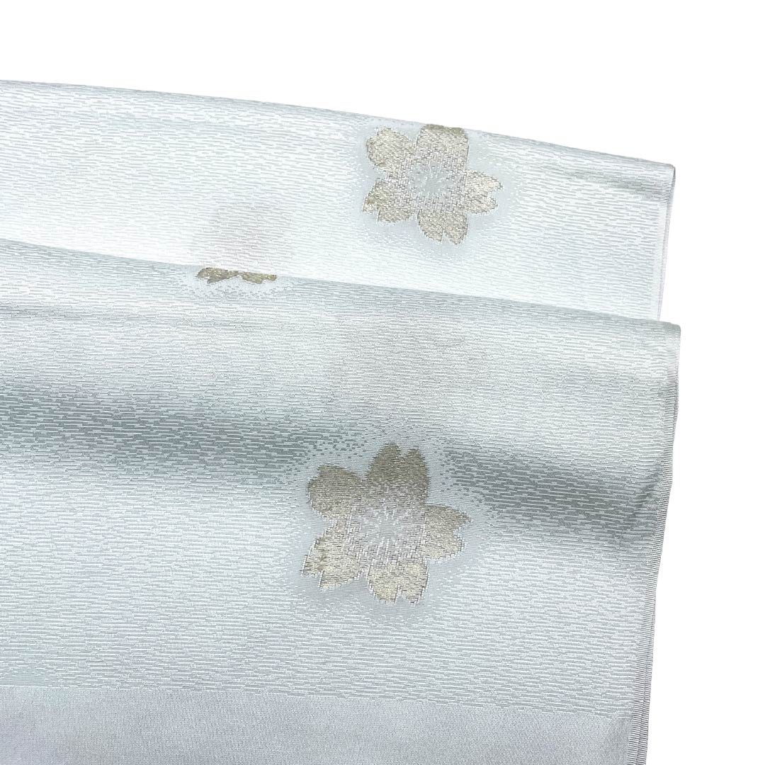 帯揚げ 正絹 Sランク セミフォーマル 青白磁色(せいはくじいろ) 桜 花柄 古典柄 長さ約178cm 幅約30cm 緑系 1136003882919