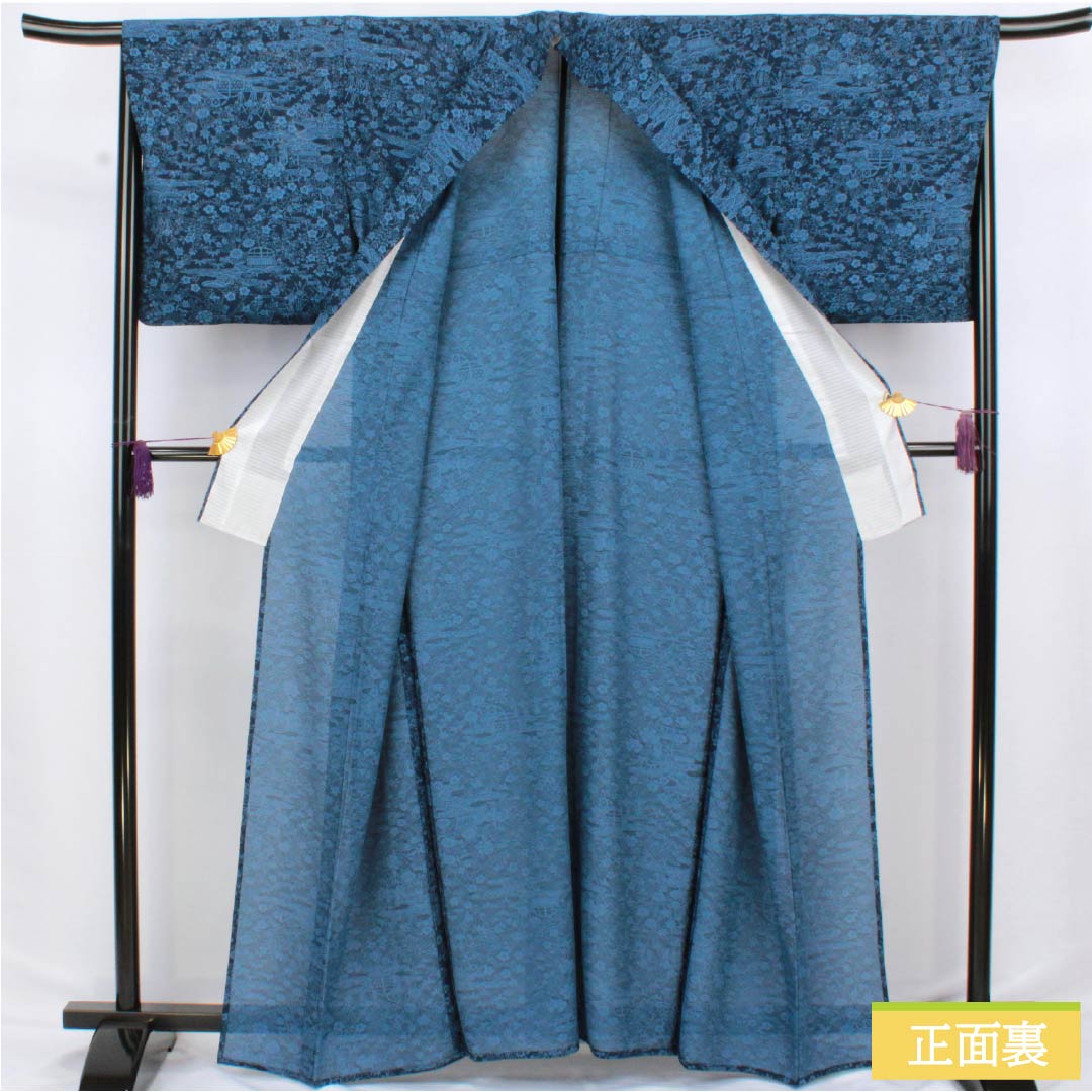 夏物 正絹 小紋 身丈162cm 裄丈68cm 濃紺色(のうこんいろ) 古典柄 型染 絽 Sランク 紺系 1132002782418