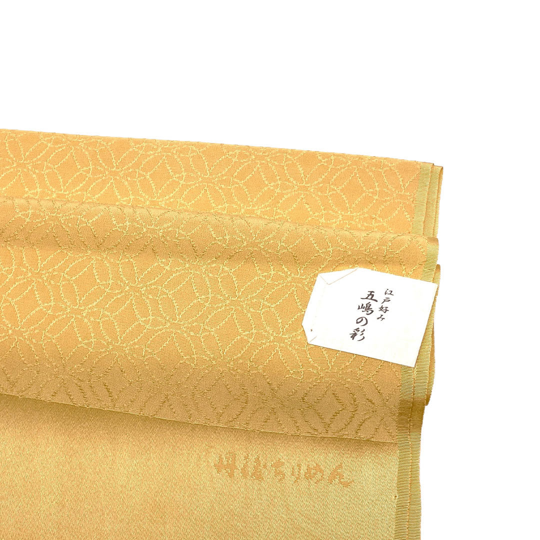 (新古品)帯揚げ 正絹 NEWランク カジュアル 濃卵色(こいたまごいろ) 五嶋紐 丹後ちりめん 七宝つなぎ 長さ約180cm 幅約30cm 黄系 1136003151923