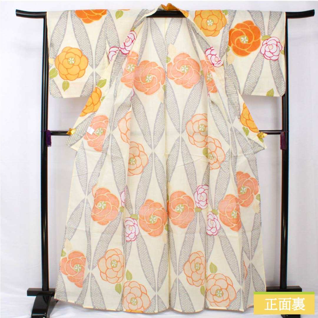 Yukata Cotton Length 165cm Sleeve length 66cm New rank Single layer Cream color Geou-iro (fang yellow) Brand new unused item Flower 1118005561515