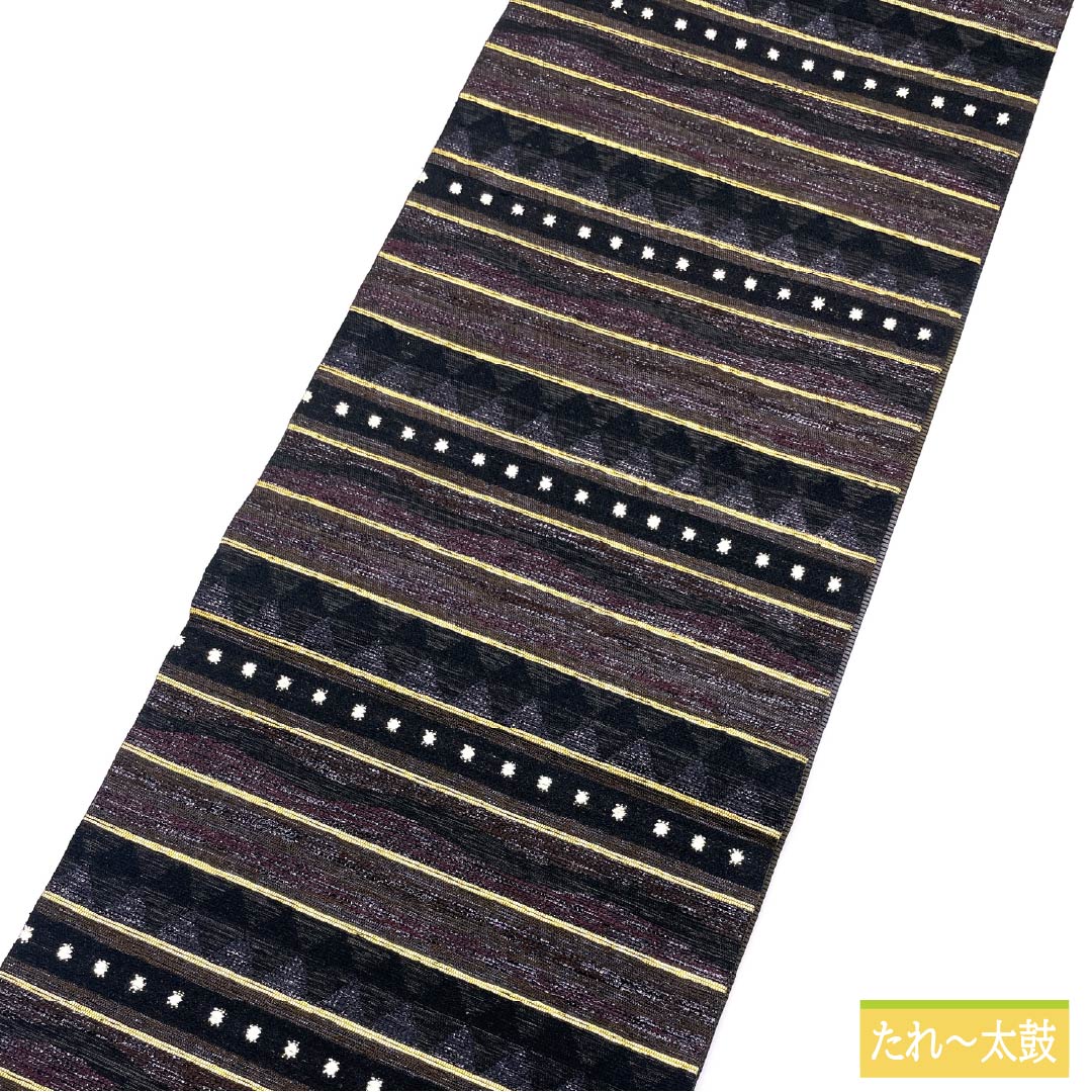 Pure silk obi with horizontal stripes and a geometric pattern, length 444cm, S rank, six-fold obi, semi-formal, gradient pattern, product number 1123014832399