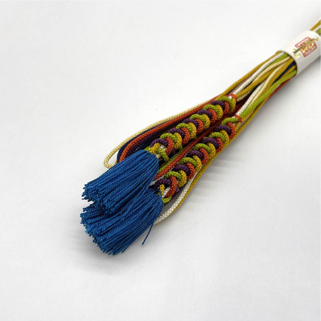 Stylish, colorful obijime (sash band) made of pure silk (S-rank), with twisted tassels, approximately 150cm long and 0.5cm wide. Casual, gradient design. Product number: 1135004922399