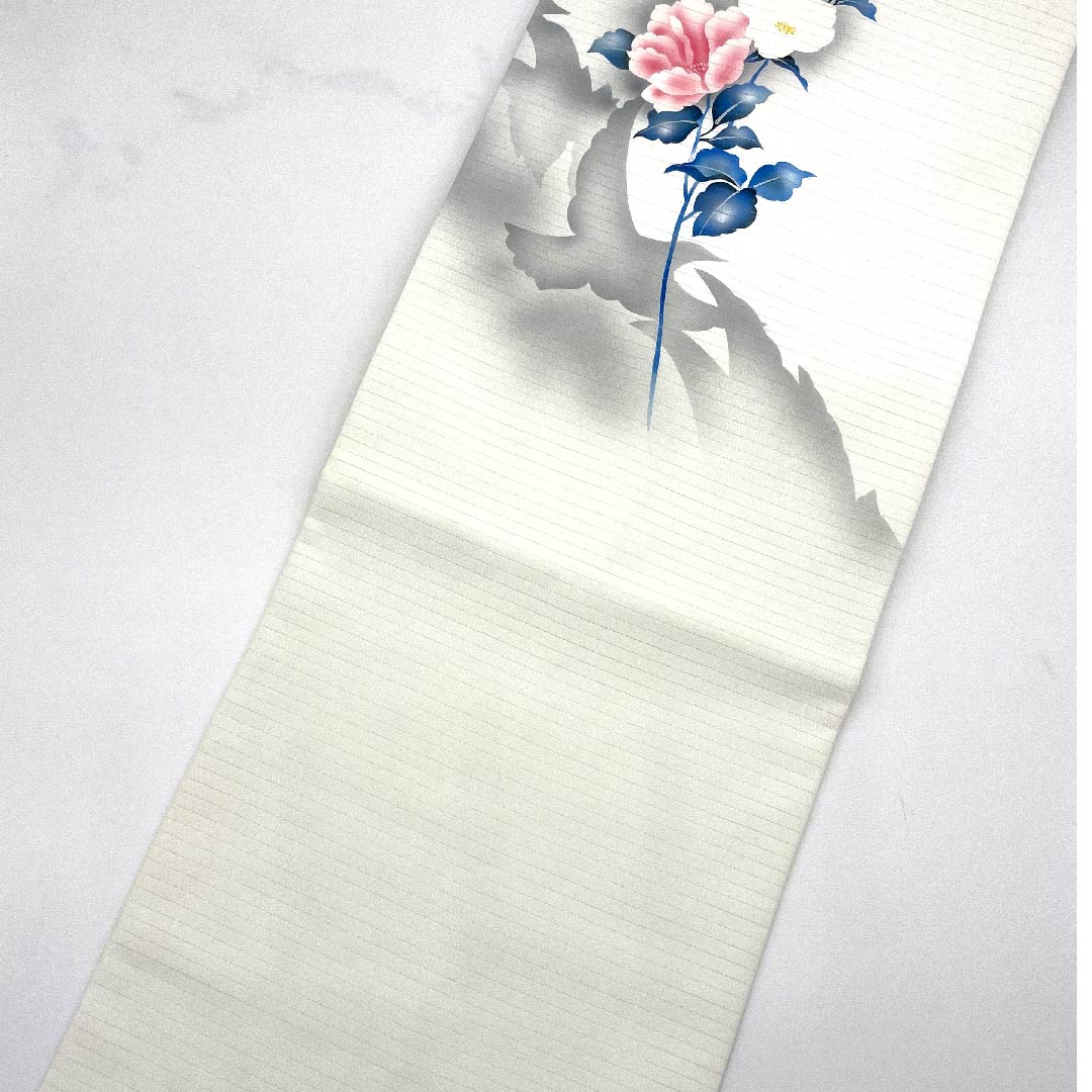 名古屋帯 白色 夏帯 絽 牡丹 染帯 帯丈373cm 正絹 Bランク ポイント柄 カジュアル 白系 1124004504311 名古屋仕立て