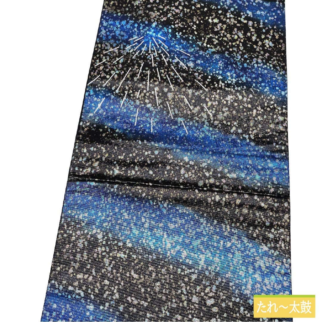 【Unsewn】Fukuro Obi Silk S Rank Black Residential Area Fireworks Raden Obi Length 460cm Partial Pattern Semi-Formal Black Type 1123012202410