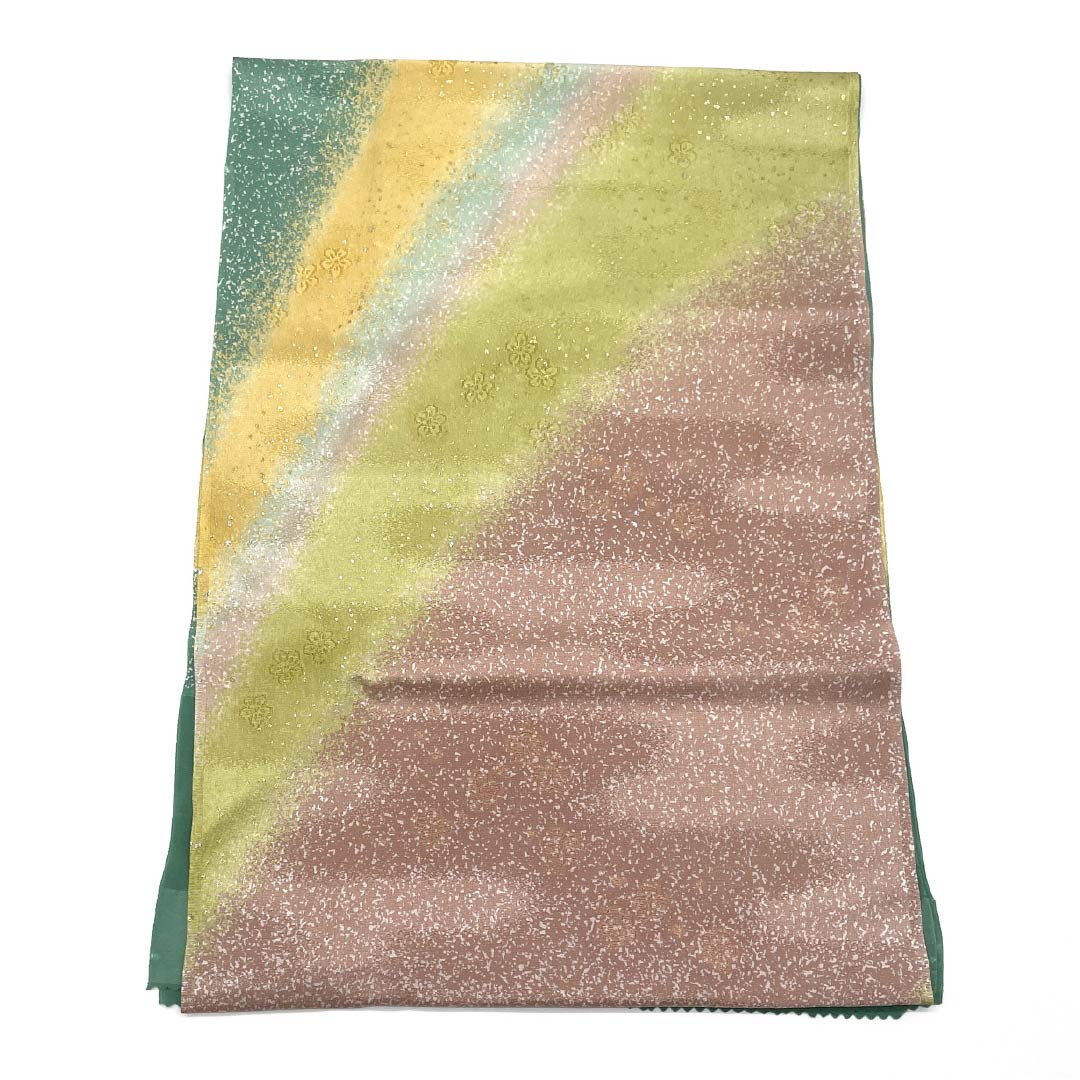 Obiage, pure silk, semi-formal, rock green, dyed, gradation, floral pattern, length 176cm, width 30cm, S rank, green, 1136000632919