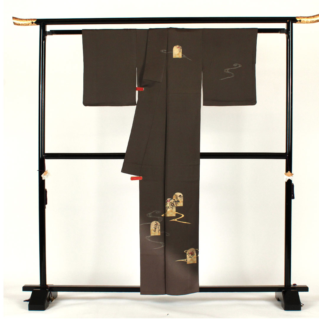 訪問着 袷 身丈157.5cm 裄丈62.5cm 刺繡 正絹 Sランク グレー系 1112001272322