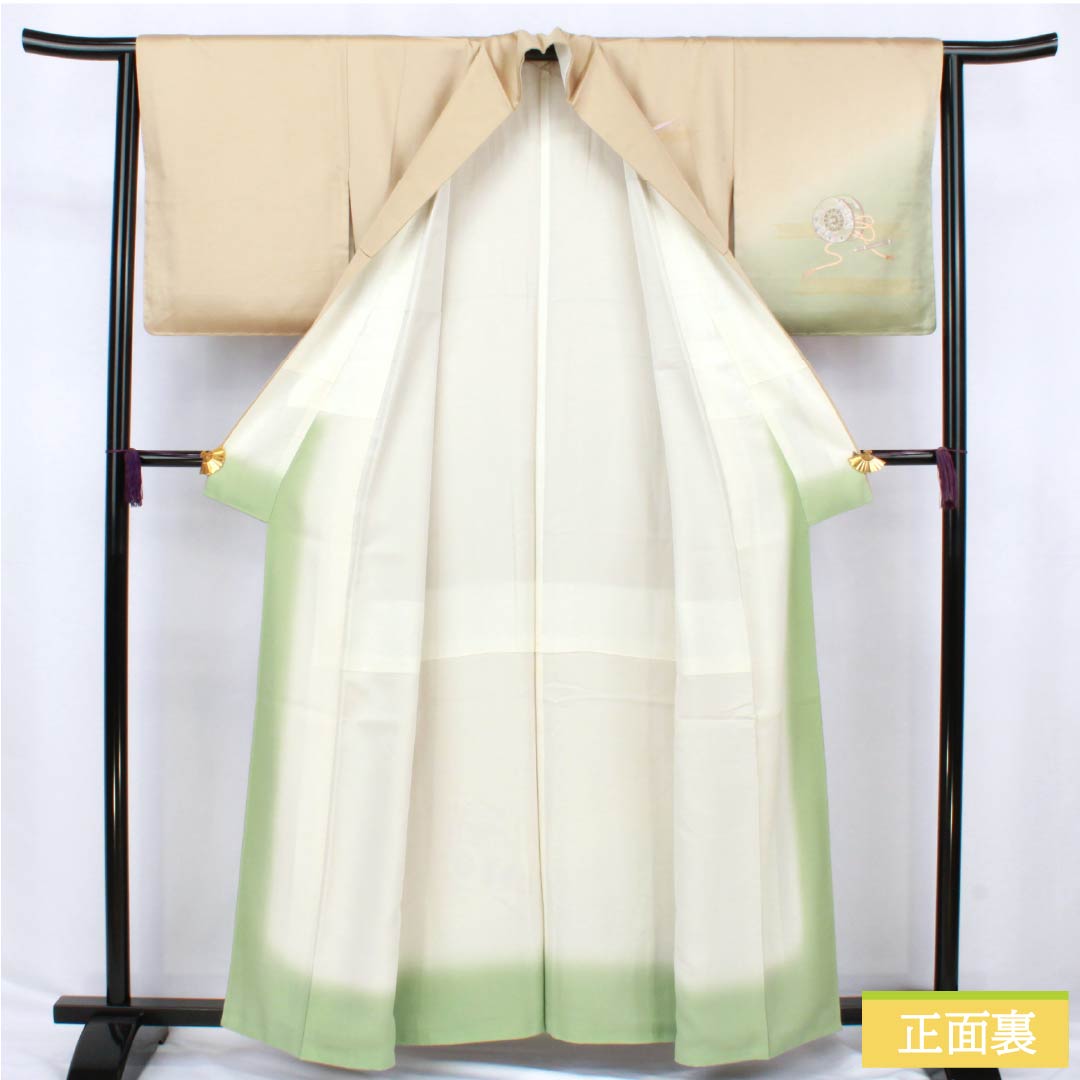 Visiting Kimono (Homongi) - Pure Silk, Grade A, Lined, Length 159cm, Sleeve Length 63.5cm, Walnut Color, Suzhou Embroidery, Tsukesage, Imperial Carriage Design, Beige, Product Number: 1112006663325