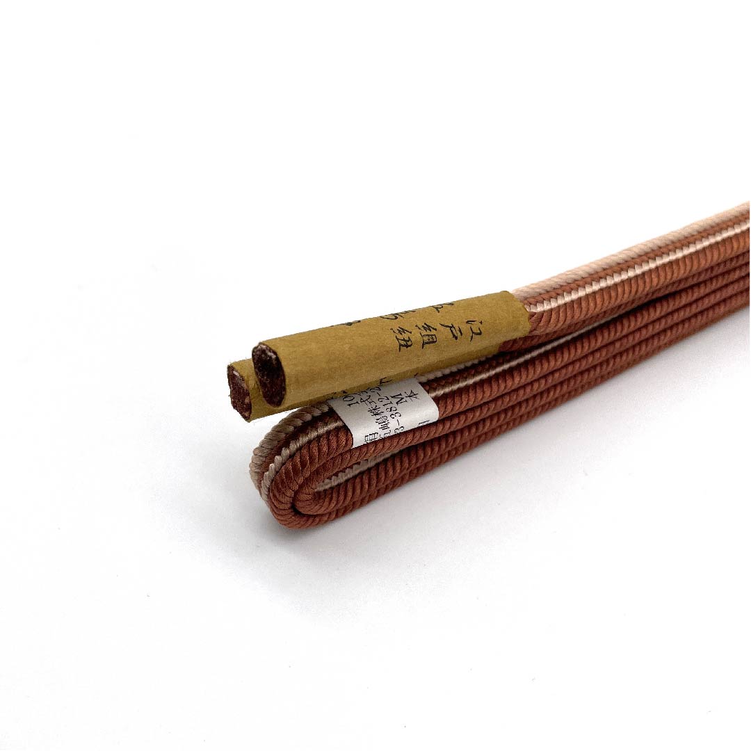 (新古品) 帯締め 正絹 四分紐 濃柿色(こいがきいろ) 薄肉色(うすにくいろ) 五嶋紐 江戸組紐 長さ約168cm 幅約1.2cm カジュアル Sランク 茶系 1135002872314