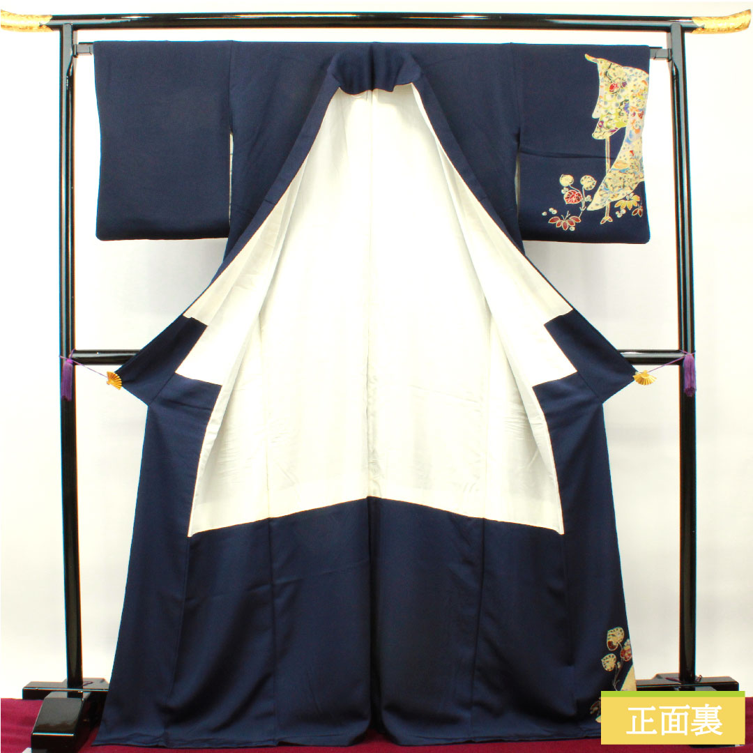 訪問着 正絹 袷 身丈172cm 裄丈67cm 濃紺色 辻ヶ花 Sランク 紺系 1112003572618