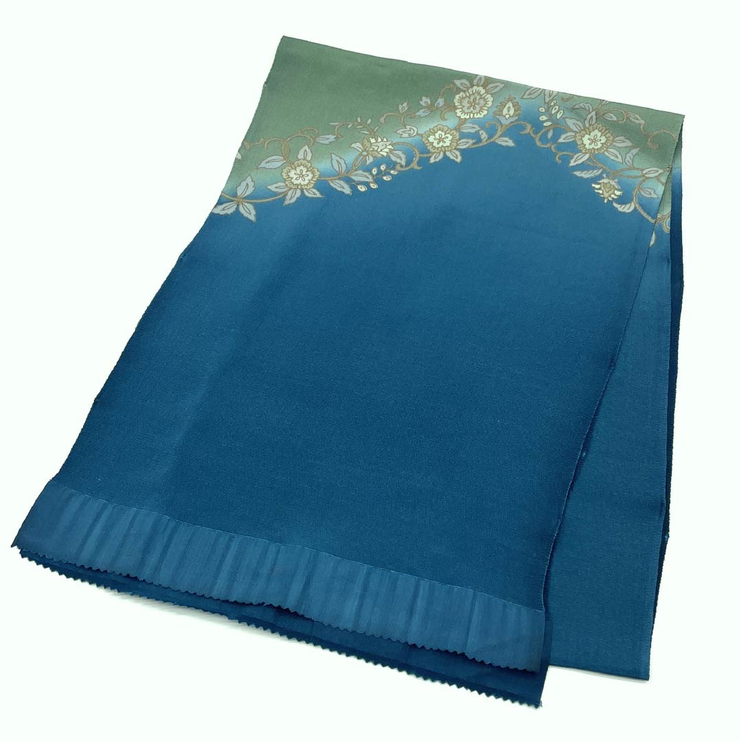Obiage, pure silk, A rank, semi-formal, nando-iro (dark blue-gray), floral pattern, length approx. 173cm, width approx. 30cm, blue系 (blue tones), 1136002493917