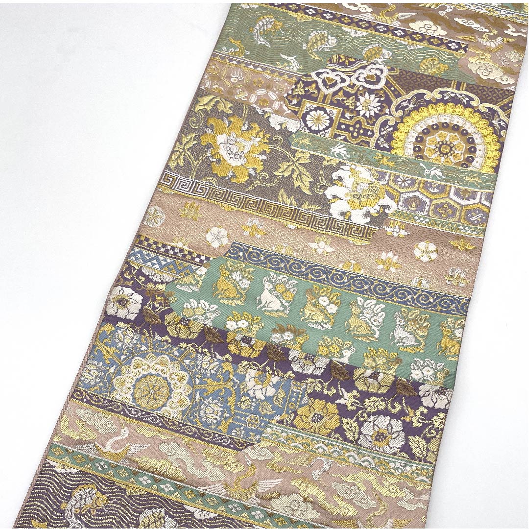 袋帯 花うさぎ 正倉院文様 荒磯(あらいそ) 鶴 帯丈430cm 正絹 Aランク 六通 フォーマル グラデーション系 1123005833399