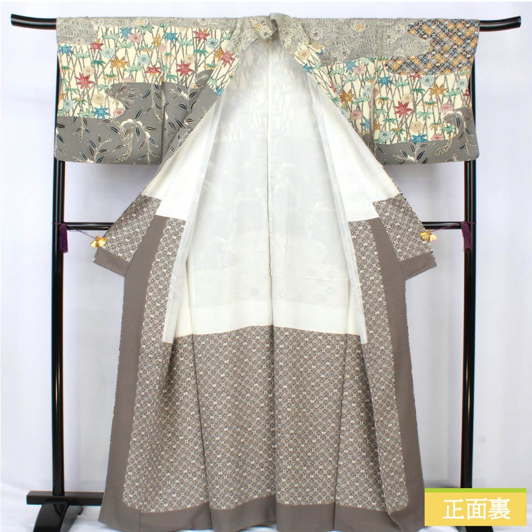 訪問着 正絹 Sランク 袷 身丈165.5cm 裄丈67.5cm 京紅型 紅型調 吉祥文様 グレー系 1112006742522