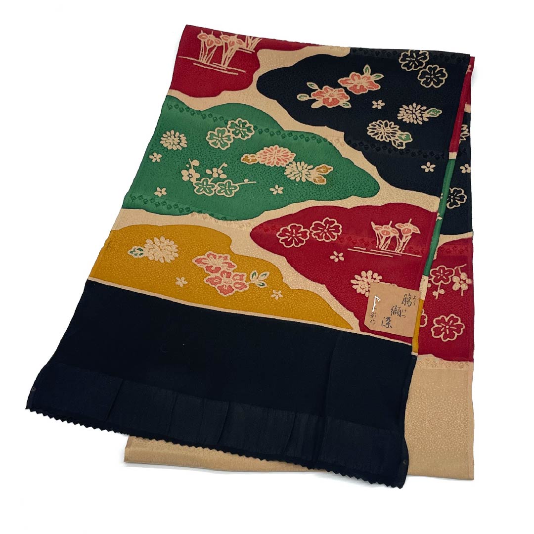 帯揚げ 正絹 Sランク セミフォーマル 土器色(かわらけいろ) ろうけつ染め 雲取り 花 長さ約173cm 幅約28.5cm ベージュ系 1136002702925