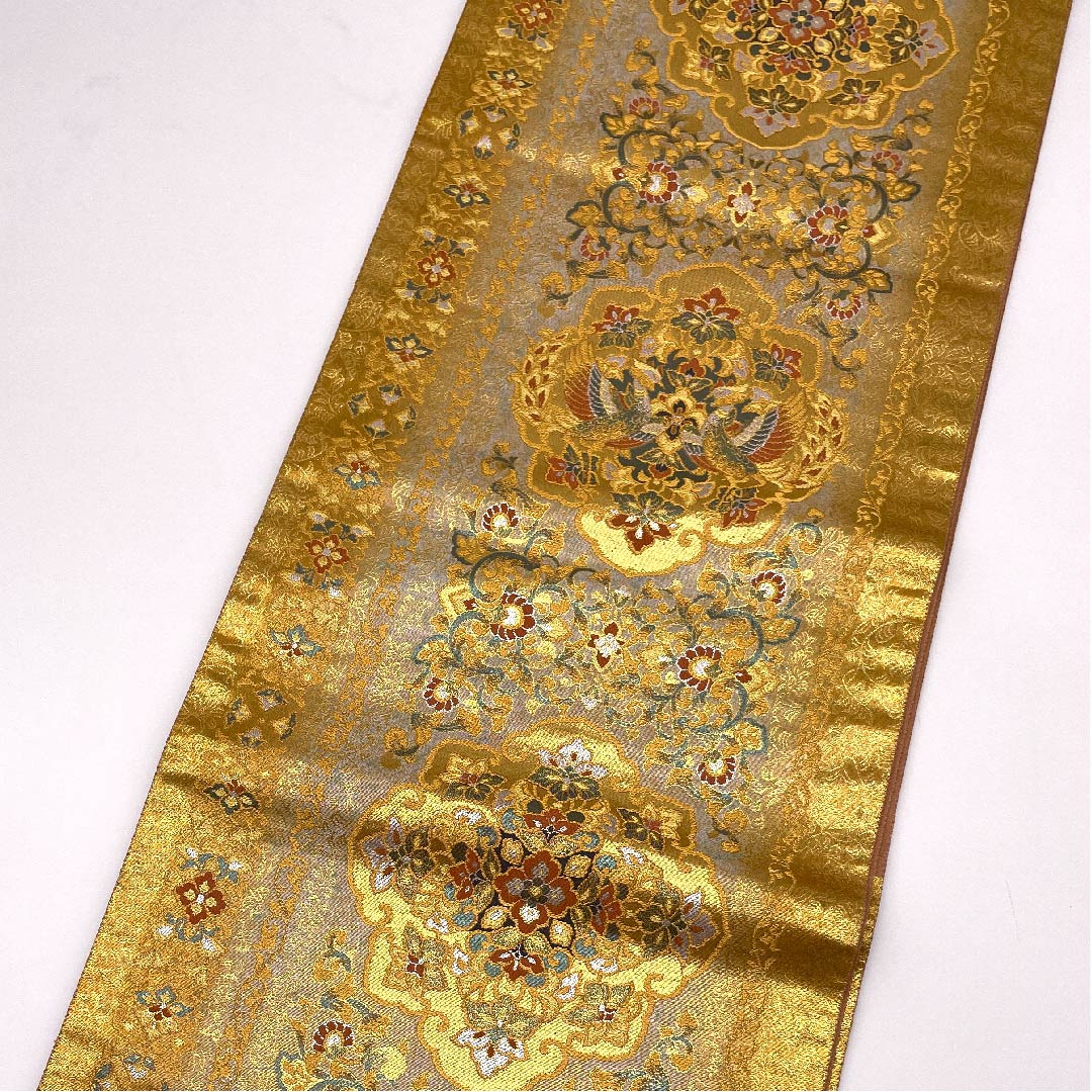 【未仕立】袋帯 正絹 Sランク 金色 献上鳳凰華紋 彫金 まいづる謹製 帯丈440.5cm 六通 フォーマル 金系 1123005992321