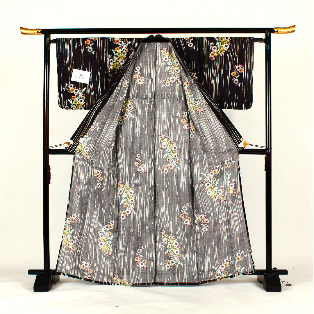 浴衣 HANAEMORI 花模様 木綿 Sランク 単衣 身丈165cm 裄丈68cm 紫系 1118000792520