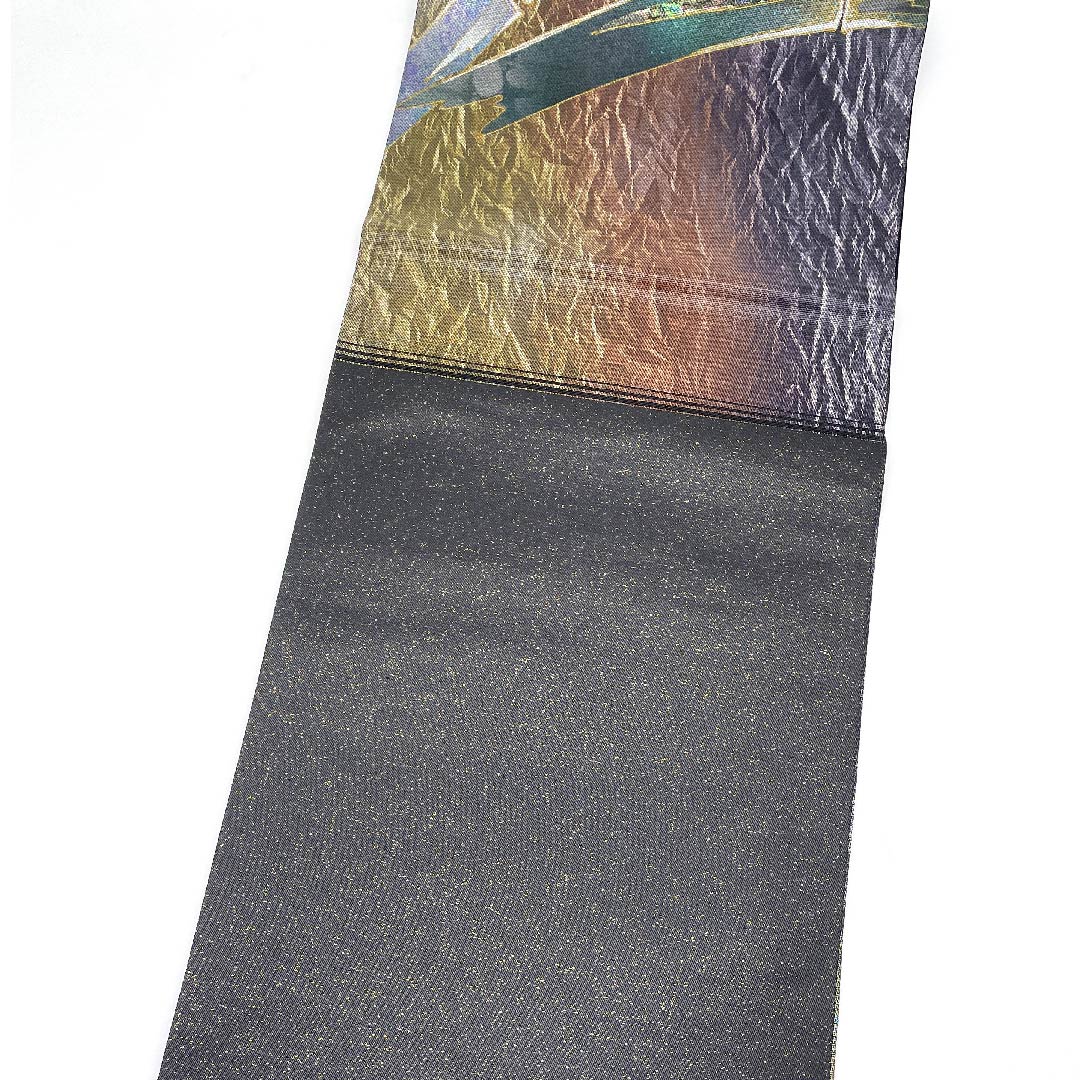 Fukuro Obi Black Bamboo Pattern Obi Length 442cm Pure Silk S Rank Point Pattern Semi-Formal Black 1123009412310
