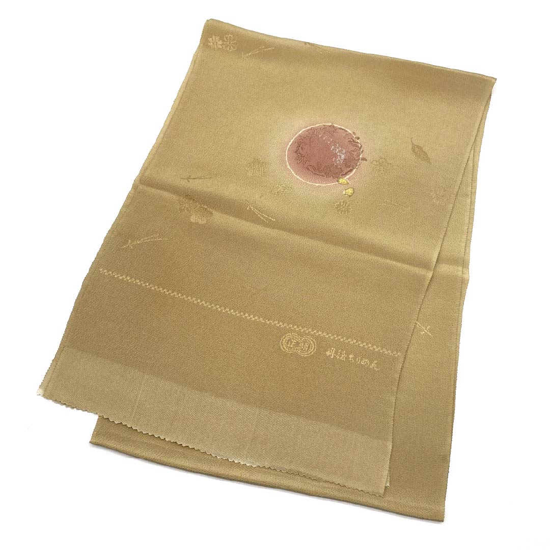 Obiage Silk S-rank Semi-formal Kareno-iro (russet brown) Tango Chirimen Fukiyose Hana Length approx. 174cm Width approx. 29.5cm Beige 1136002552925