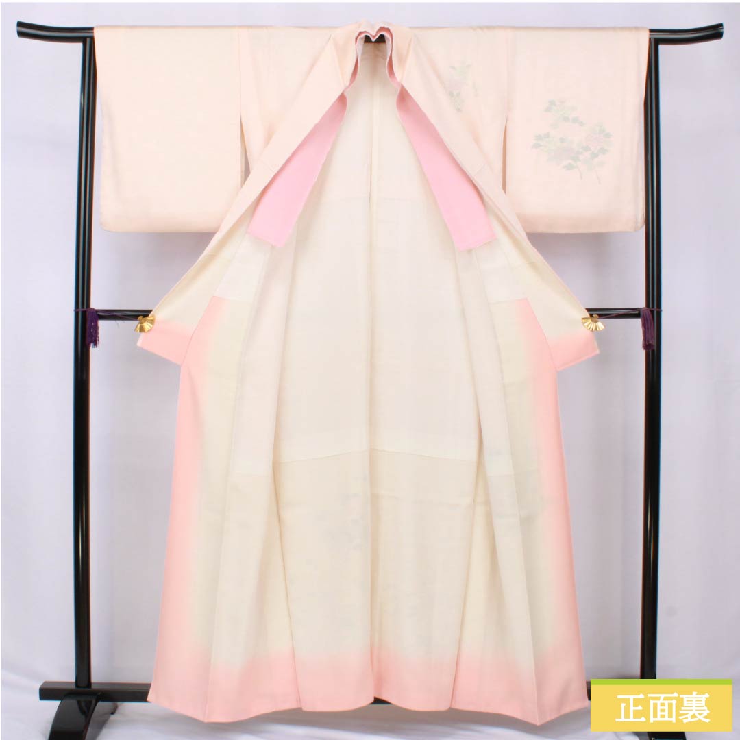 Visiting Kimono (Homongi) - Pure Silk, S-Rank, Lined, Length 158cm, Sleeve Length 63cm, Otomeiro (Girl's Color), Kyoto Yuzen Pattern, Floral Pattern, Layered Collar, Pink, Product Number: 1112006532313