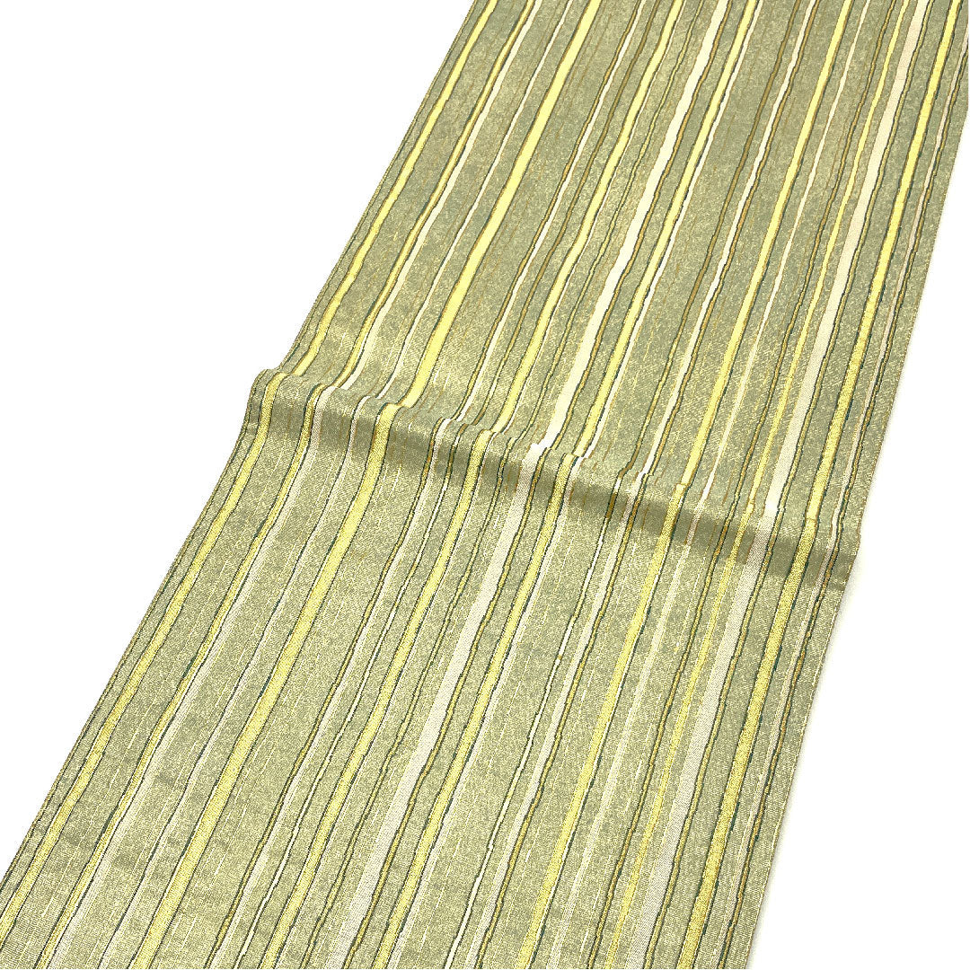 Fukuro Obi with Nuihaku, Geometric Pattern, Length 444cm, Pure Silk, S Rank, Six-way, Semi-formal, Green, 1123004452319