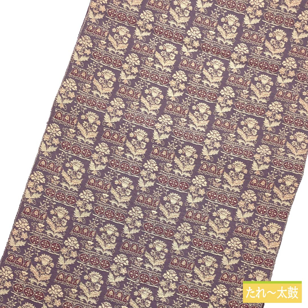 Nagoya obi, Kikyo Nezuiro (Grey-colored bellflower), Shosoin pattern, obi length 335cm, pure silk, A rank, six-pass, casual, purple, 1124007933320, Matsuba style