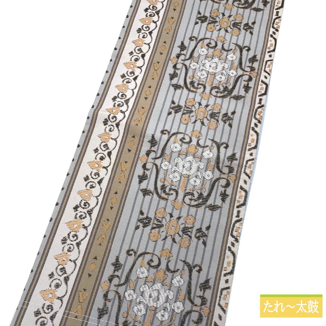Nagoya obi, tin color, ethnic style, Kyoto bag obi, obi length 360cm, pure silk, S rank, six-way, casual, gray, 1124006612322, open style