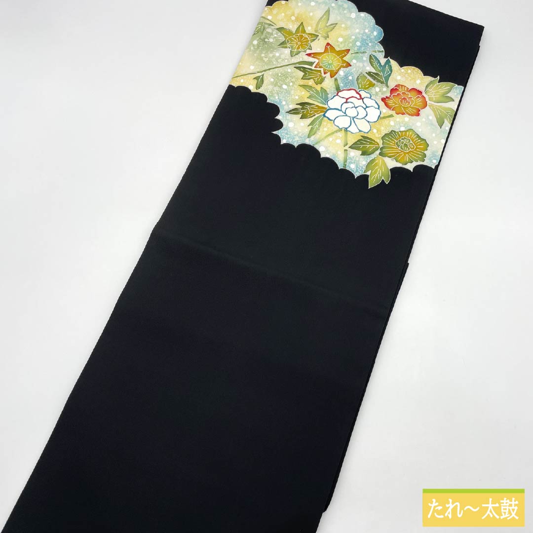 Nagoya Obi, Pure Silk, Grade B, Shiose, Dyed, Floral Pattern, Length 388cm, Pointed Pattern, Casual, Black, 1124009824410, Nagoya Style