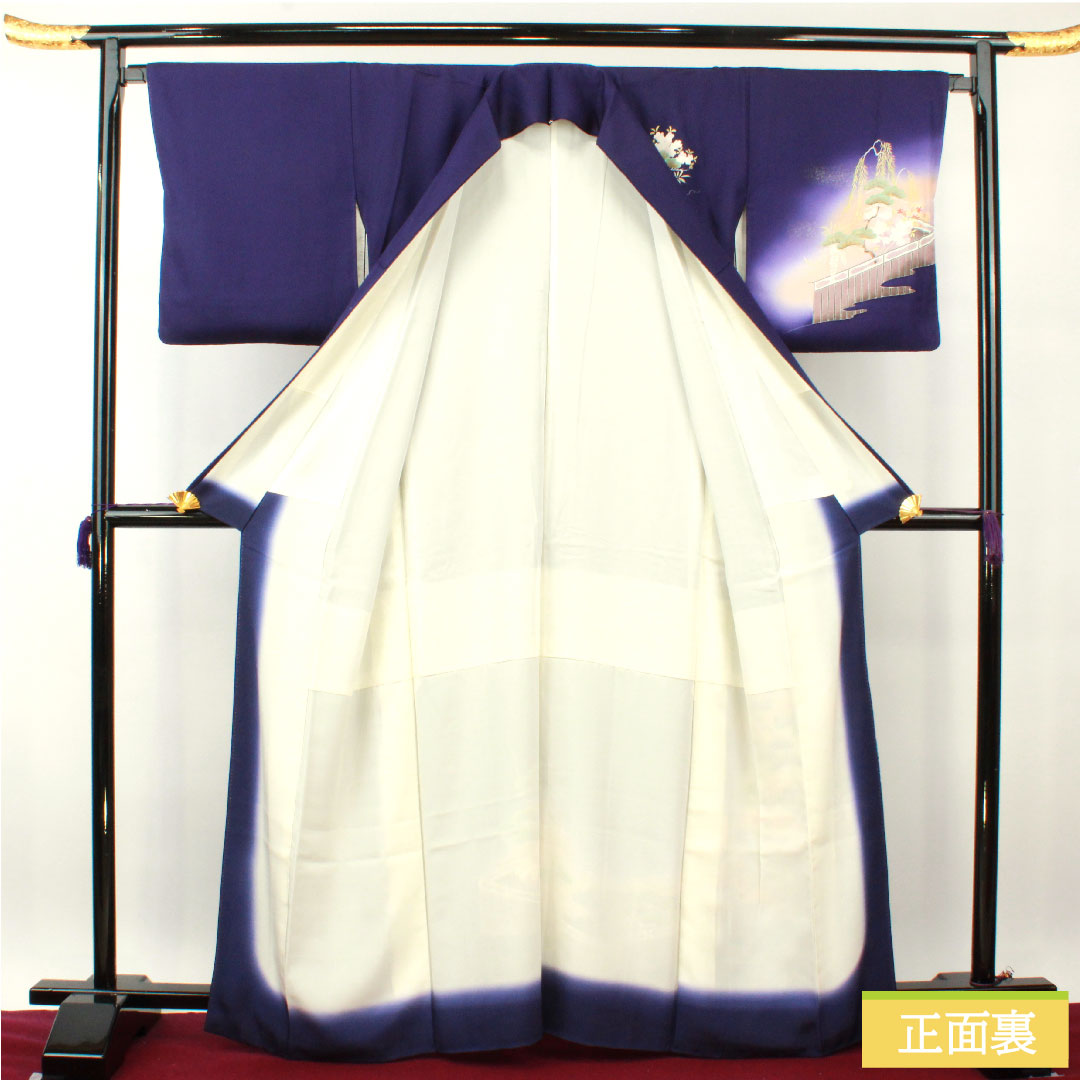 Homongi, pure silk, lined, length 165.5cm, sleeve length 67cm, Edo purple, Kyo-Yuzen, auspicious pattern, A rank, purple, 1112004143520