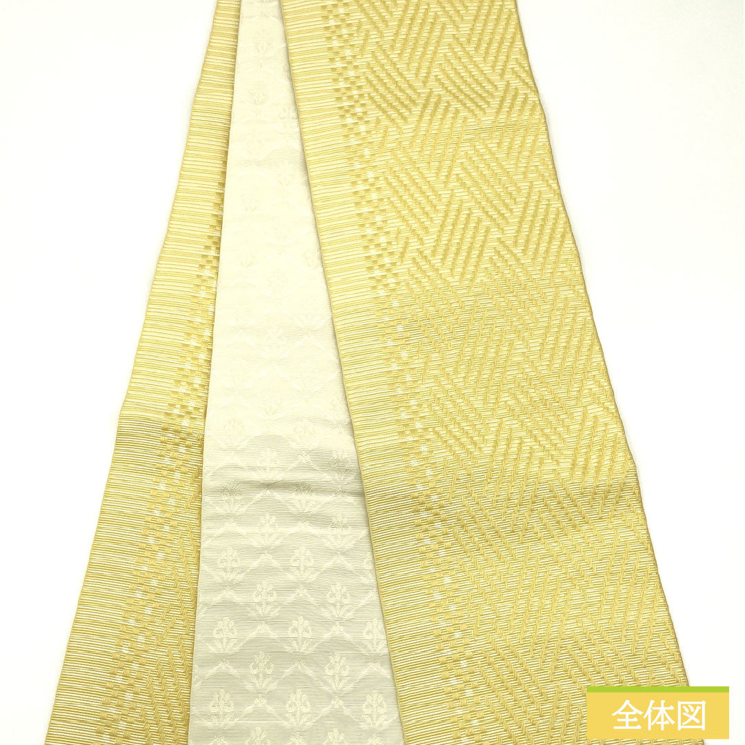 (New) Hanhabao Obi, Polyester, NEW Rank, Narcissus Yellow, Unohana White, Reversible, Diamond Pattern, Abstract Floral Pattern, Obi Length 400cm, Yellow, 1125002371423