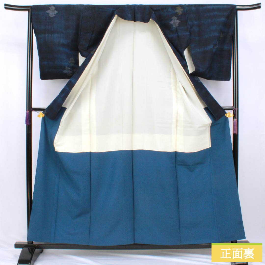 Tsumugi Silk S Rank Length 159cm Sleeve Length 65cm Mawata Tsumugi Matsukawa-bishi Awashe Navy 1116004902318