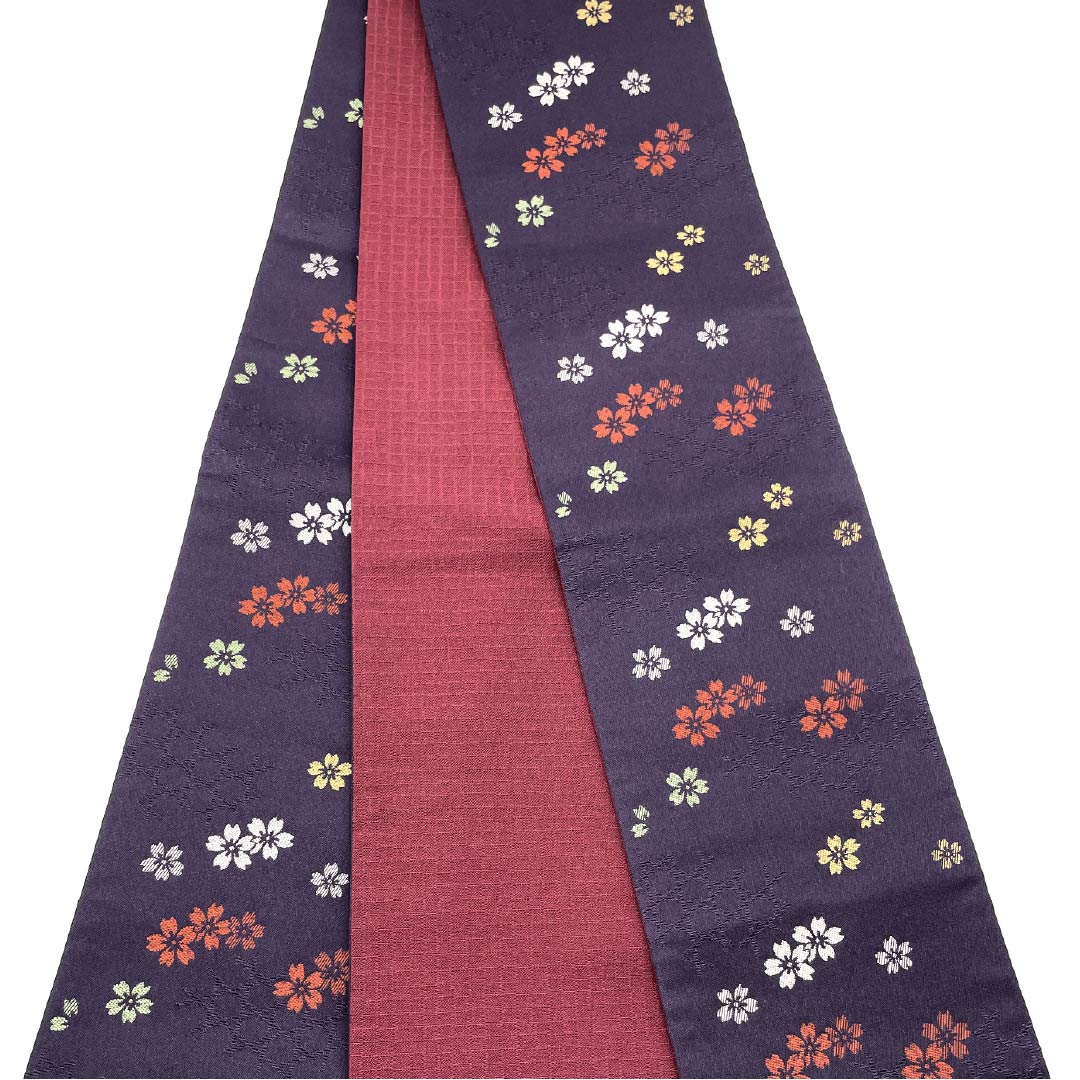 【未仕立】半幅帯 ポリエステル Sランク 深紫色(ふかきむらさきいろ) 桜 帯丈388cm 紫系 1125002132320