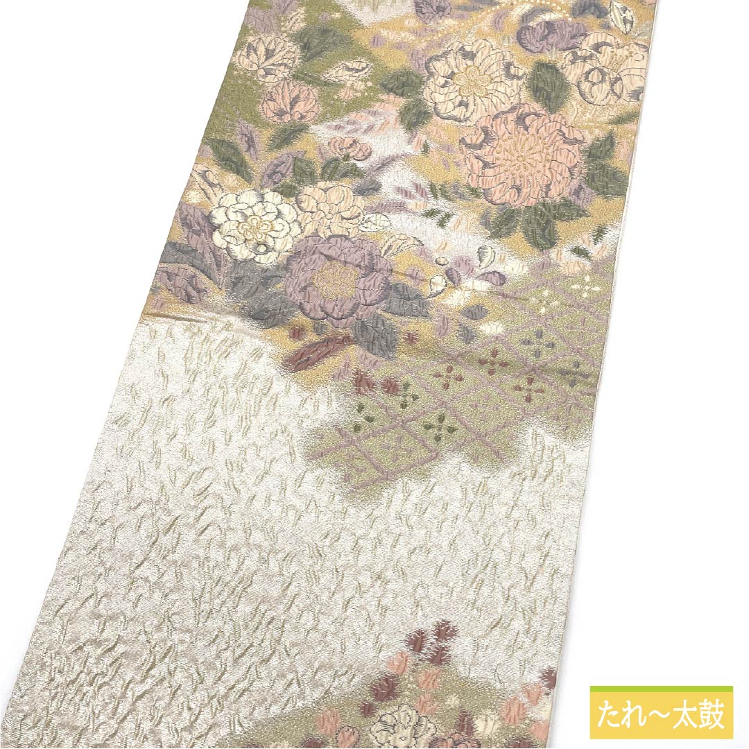 袋帯 正絹 胡粉色(ごふんいろ) 辻ヶ花 帯丈444cm Sランク 六通 フォーマル クリーム系 1123012122315