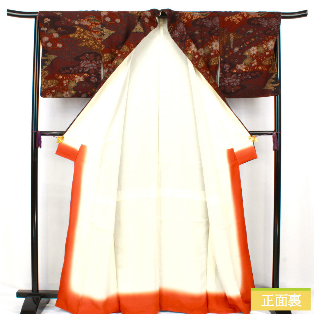 小紋 正絹 Sランク 身丈164.5cm 裄丈64.5cm 袷 小豆茶色(あずきちゃいろ) 辻ヶ花 ザ・スーパーシルク スコッチガード加工 茶系 1115007632414