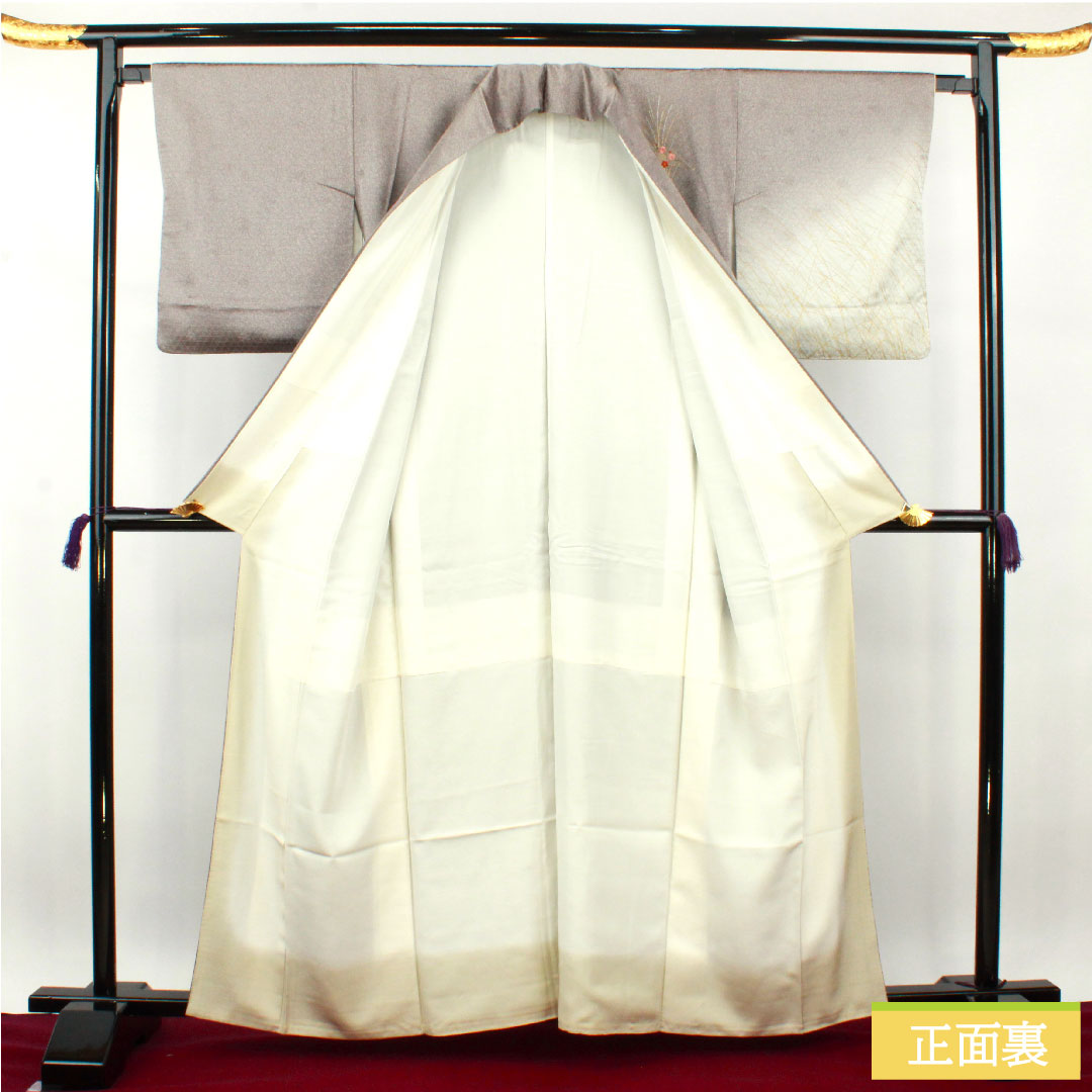 訪問着 正絹 袷 身丈161cm 裄丈65cm 鈍紫色 刺繡 Aランク グレー系 1112003703422