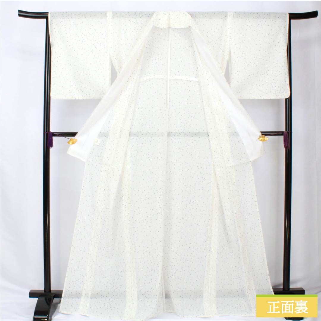 Summer kimono, polyester, small pattern, length 168cm, sleeve length 66cm, dot pattern, washable kimono, silk, A rank, white, 1132002263511