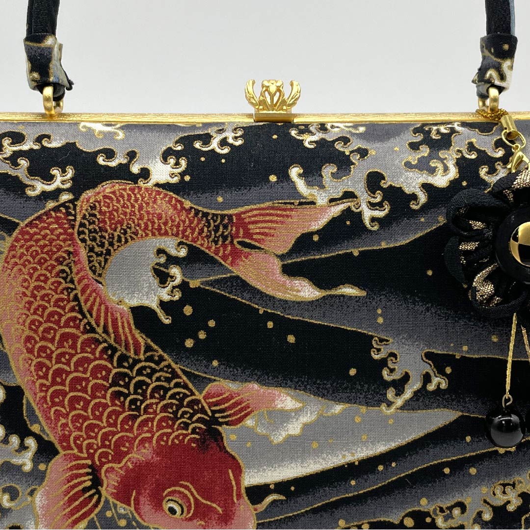 Casual Japanese-style bag, new rank, black (kuroiro), classic carp pattern, handmade by an artist, black, 113900066110