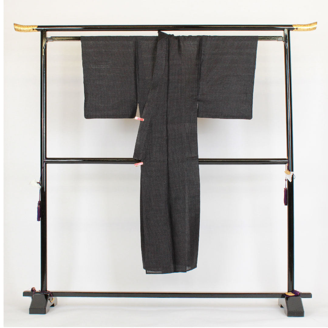 男物 身丈142cm 裄丈66cm 重要無形文化財 蚊絣 宮古上布 麻 Sランク 単衣 黒系 1119000172410