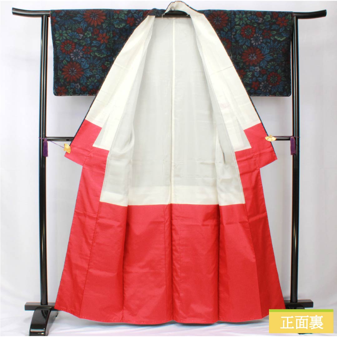 紬 正絹 Sランク 身丈162.5cm 裄丈63cm 檳榔子黒色(びんろうじぐろいろ) 真綿紬 総花 しつけ糸付き 袷 黒系 1116004122410