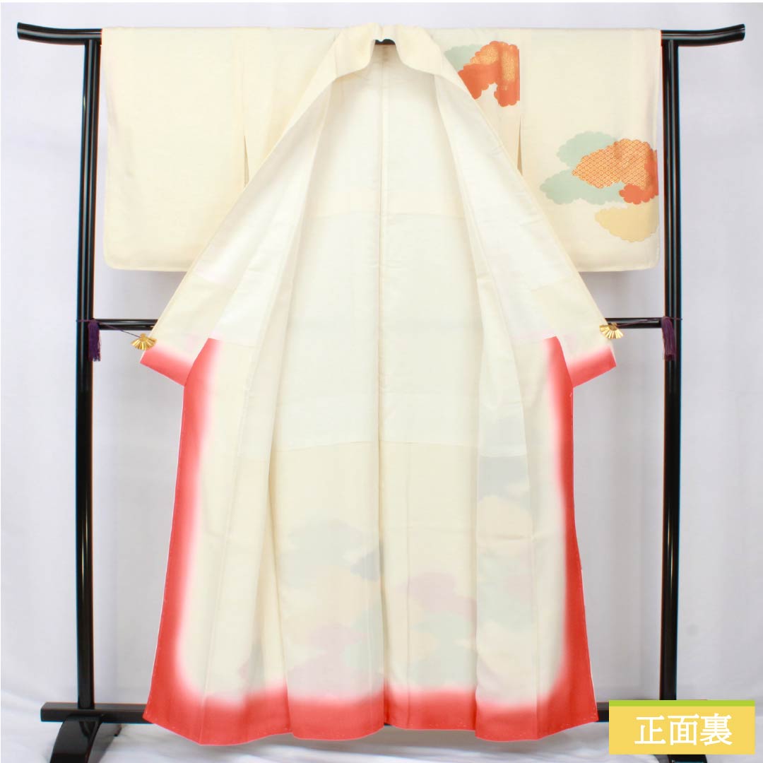 訪問着 正絹 Aランク 袷 身丈157.5cm 裄丈62cm 乳白色(にゅうはくしょく) 京友禅 雲取り しつけ糸付き 白系 1112006563311