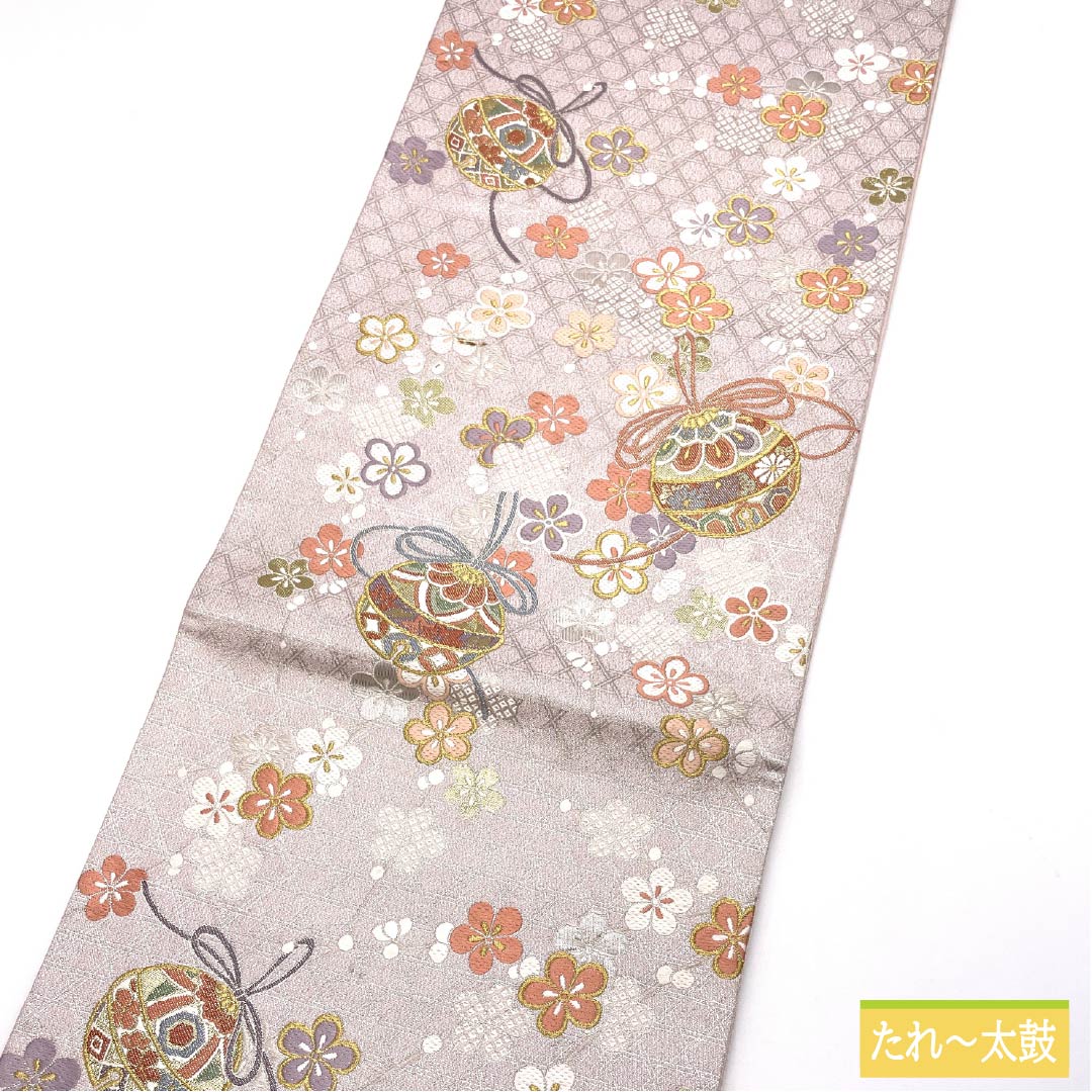 Formal pink obi, made of pure silk in a faded crimson color, featuring a ball and floral pattern, suitable for furisode kimono. Length: 436cm, A-rank, six-fold hem, pink. Product number: 1123014703313