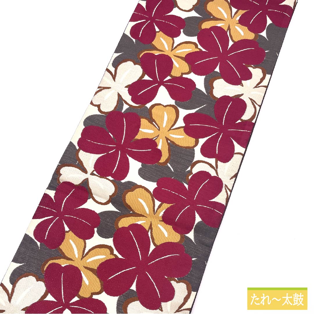Fukuro Obi (sash) made of pure silk, S-rank, in gofun-iro (white powder-colored) with a Nishijin-ori (artist-made) floral pattern. Length: 444cm. Six-fold obi. Semi-formal. White. Product number: 1123015062311